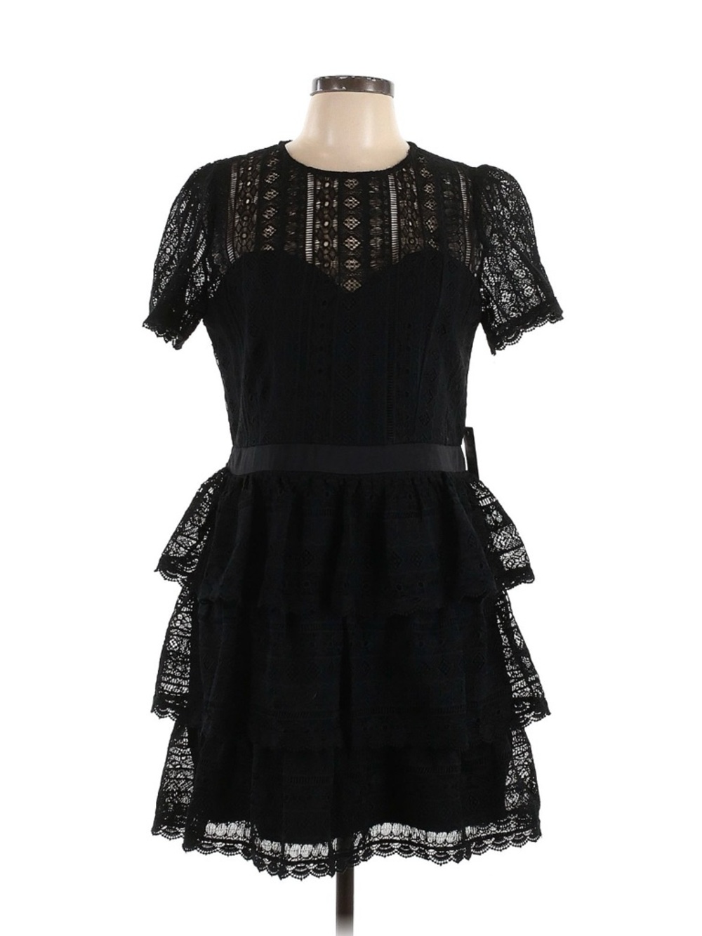 Express Black Lace Tiered Mini Dress